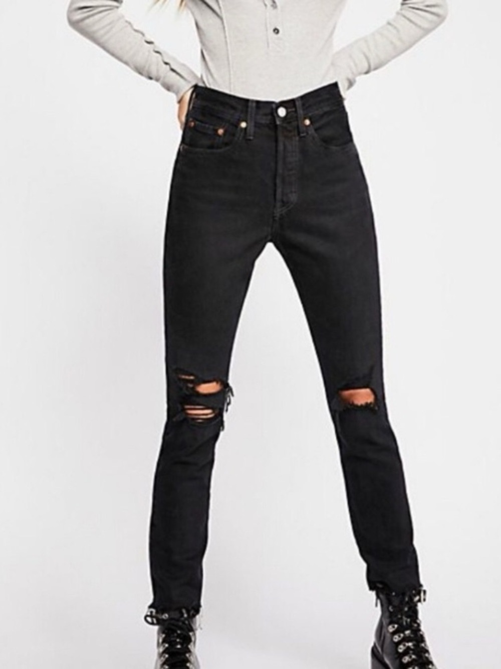 New Levi 501 Skinny High Rise Straight Leg Black Jean Free People